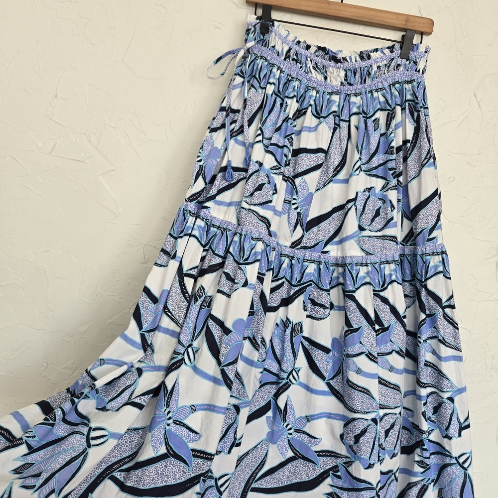 Omika Floral White Blue Boho Rosalita Maxi Skirt, S - Picture 4 of 11